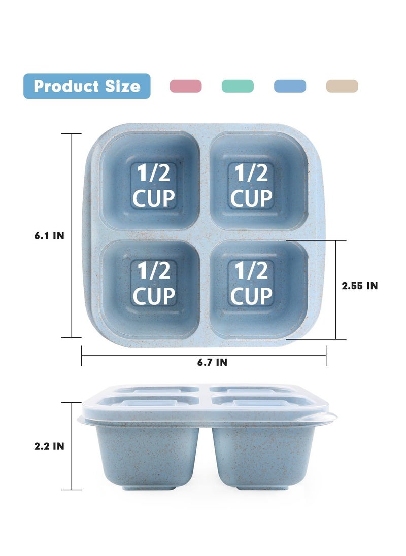 Reusable 4-Compartment Bento Snack Boxes (4 Pack) - Perfect Food Storage Containers for Kids and Adults, Ideal for School, Compact and Stackable