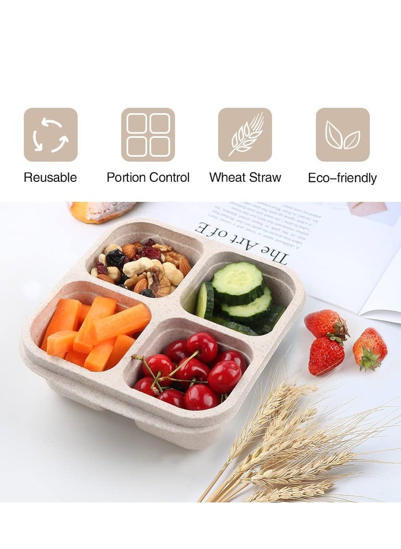 Reusable 4-Compartment Bento Snack Boxes (4 Pack) - Perfect Food Storage Containers for Kids and Adults, Ideal for School, Compact and Stackable