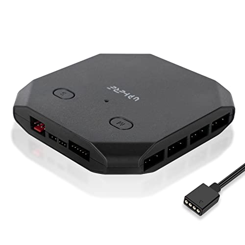 upHere 12V RGB to 5V ARGB PC Fan Hub with 6 PWM 4Pin Port,8 5V ARGB 3Pin Port,Support up to 6 4-Pin & 3-Pin Case Fans and Additional 2 ARGB Accessories Black FH14-12V(Only Support 12VRGB Motherboard) - Image 1