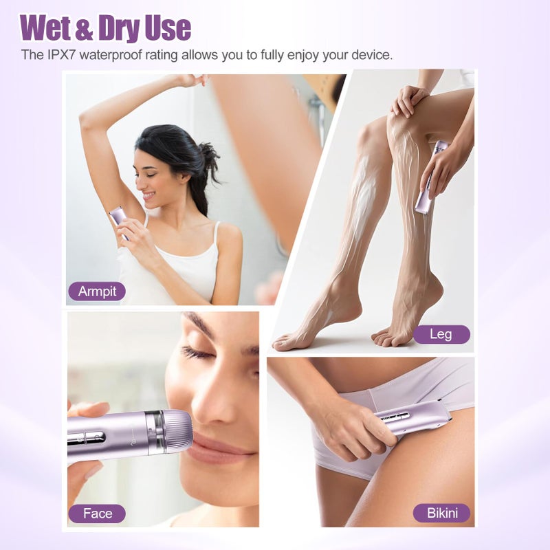 Aedicce Bikini Trimmer for Women 2 in 1, Dual Head Womens Electric Shaver, Electric Razors for Pubic Hair, IPX7 Waterproof Rechargeable Facial Hair Removal for Shaving Underarm Leg Arm Body Face, Purple - Image 5