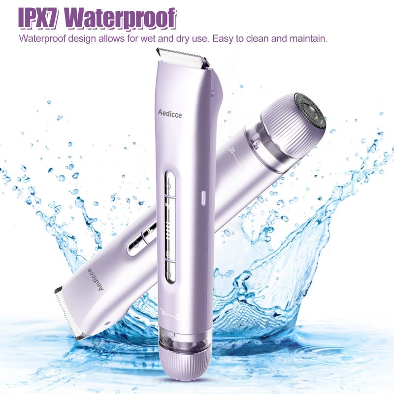 Aedicce Bikini Trimmer for Women 2 in 1, Dual Head Womens Electric Shaver, Electric Razors for Pubic Hair, IPX7 Waterproof Rechargeable Facial Hair Removal for Shaving Underarm Leg Arm Body Face, Purple - Image 2