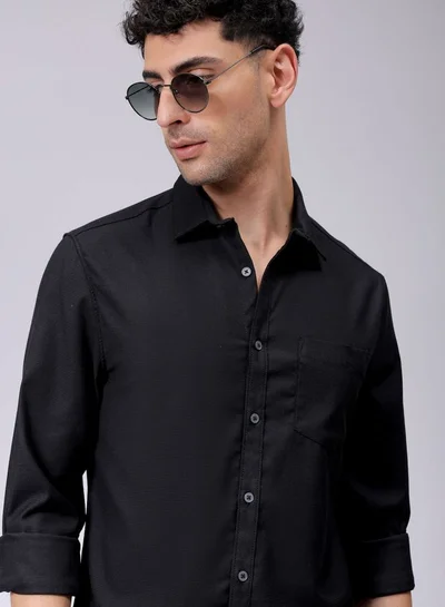 The Indian Garage Co Men Slim Fit Solid Full Sleeves Cutaway Collar Casual Shirt