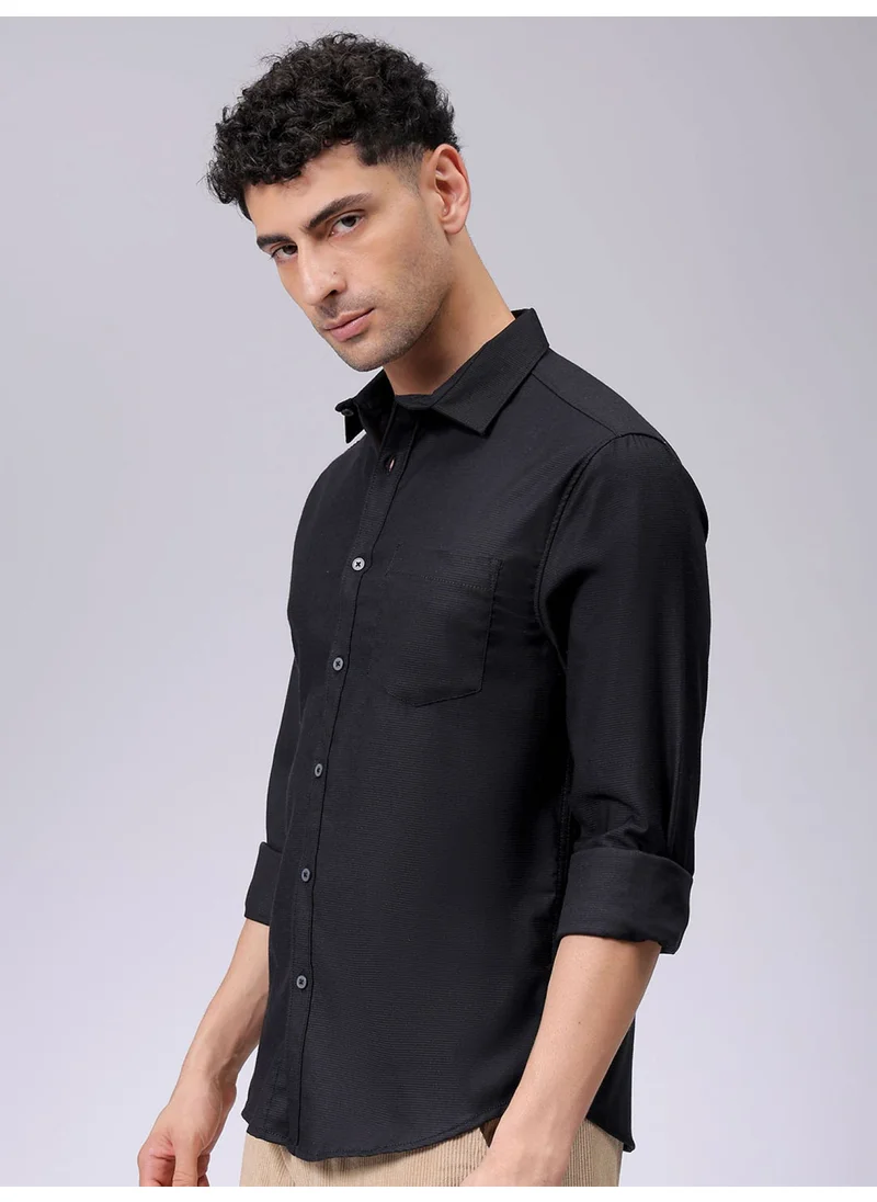 شركة المرآب الهندية Black Slim Casual Plain Shirt