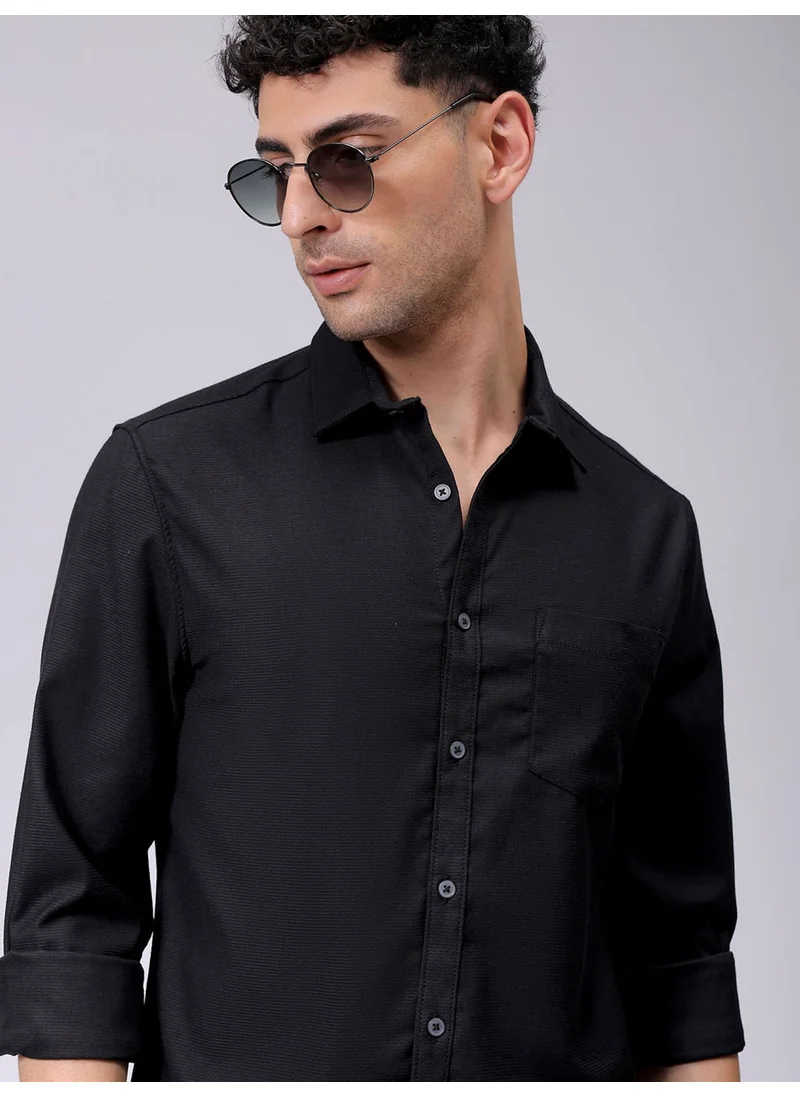 شركة المرآب الهندية Black Slim Casual Plain Shirt