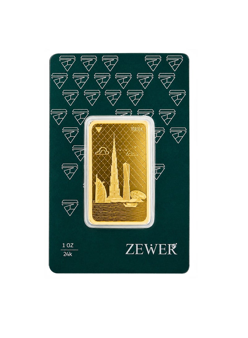 Zewer 1 Ounce (31.1g) 24K 999.9 Fine Gold Bar, Burj Khalifa Design - Image 2