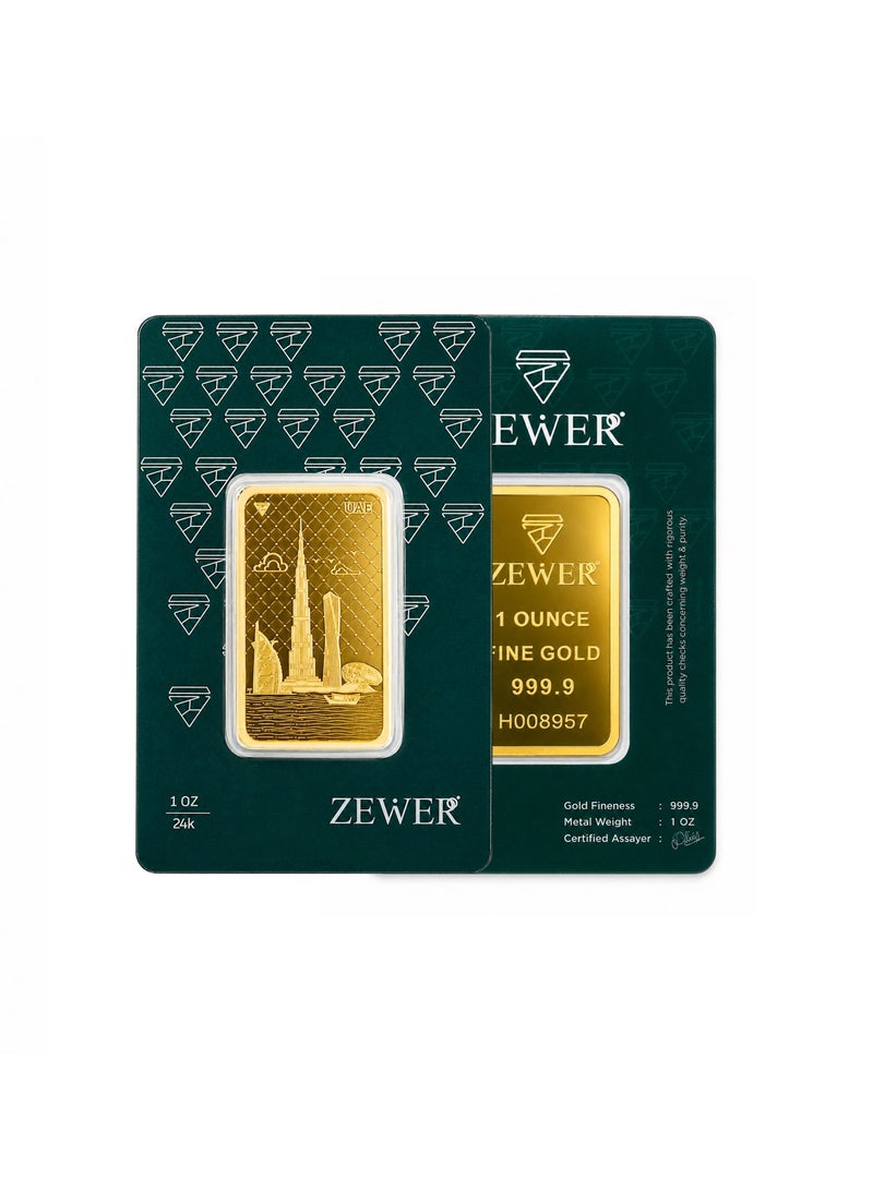 Zewer 1 Ounce (31.1g) 24K 999.9 Fine Gold Bar, Burj Khalifa Design - Image 3