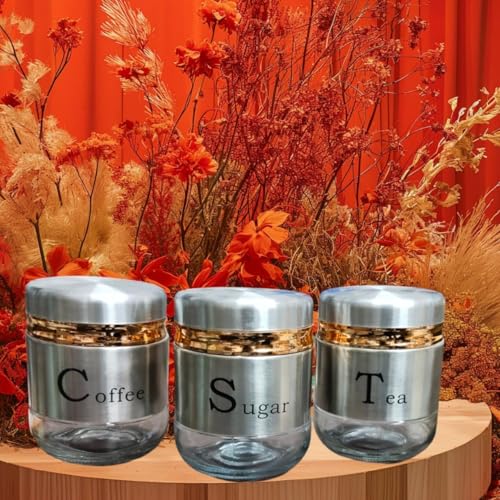 Mevanta Modern 350ML Steel Cover Window Clear Glass Jars Set Stainless Steel Containers with Lids for Storage Coffee,Tea,Candy,Flour,Spices,Home & Kitchen Decoration (VM-06, SET OF 6) - Image 5