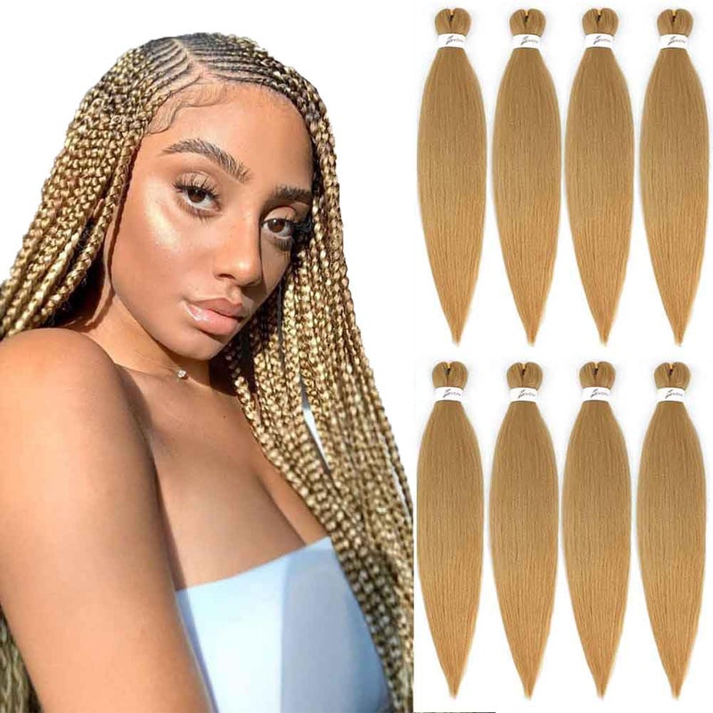 SOKU Pre Stretched Braiding Hair Extensions 24 Inch  8 Packs Strawberry Honey Blonde Box Braids Synthetic Professional Crochet EZ Braid Neat Yaki Texture Hot Water Setting