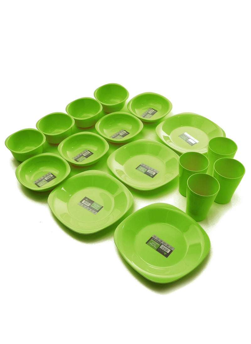 ECO PLAST - 16-Piece Dinnerware Medium Plates Set Lime (Flat Plat size 23 cm-Deep Plate Size 16 cm-Bowl Size 800 ml-Cup Size 300 ml)-Green - Image 1