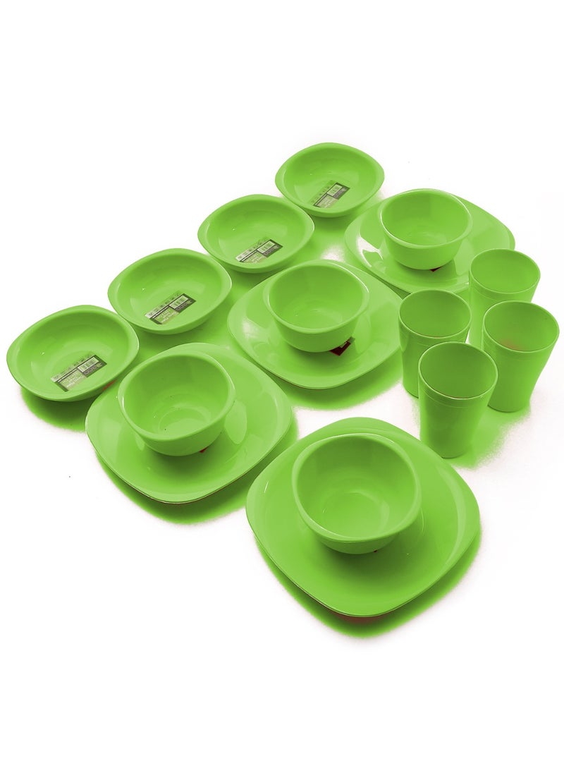 ECO PLAST - 16-Piece Dinnerware Medium Plates Set Lime (Flat Plat size 23 cm-Deep Plate Size 16 cm-Bowl Size 800 ml-Cup Size 300 ml)-Green - Image 1