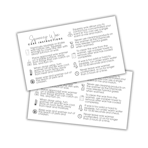 Lashicorn Squeezy Wax Instruction Cards Squeezable Liquid Melt Pouch Pour | 50pk 2x3.5” Minimalist Client Care Directions Long Lasting Scented Warmer - Image 1