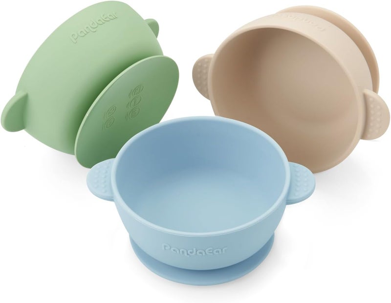 PandaEar 3 Pack Baby Bowls with Suction Stay Put Silicone Food Bowl for Babies Kids Toddlers Infants Food Grade Soft Safe BPAFree Silicone MultiColor - Image 1