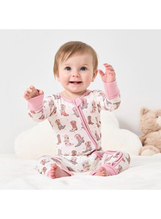 PureBorn Baby Boys Girls Sleeper Snug Fit Viscose from Bamboo Pajamas 0-24 Months, Western Boots, 3-6 Months - Image 2