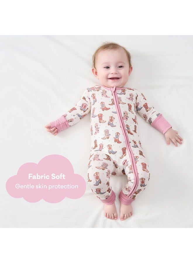 PureBorn Baby Boys Girls Sleeper Snug Fit Viscose from Bamboo Pajamas 0-24 Months, Western Boots, 3-6 Months - Image 3