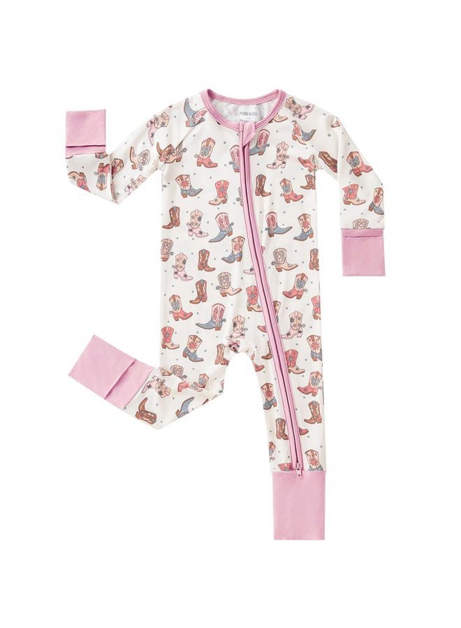 PureBorn Baby Boys Girls Sleeper Snug Fit Viscose from Bamboo Pajamas 0-24 Months, Western Boots, 3-6 Months - Image 1