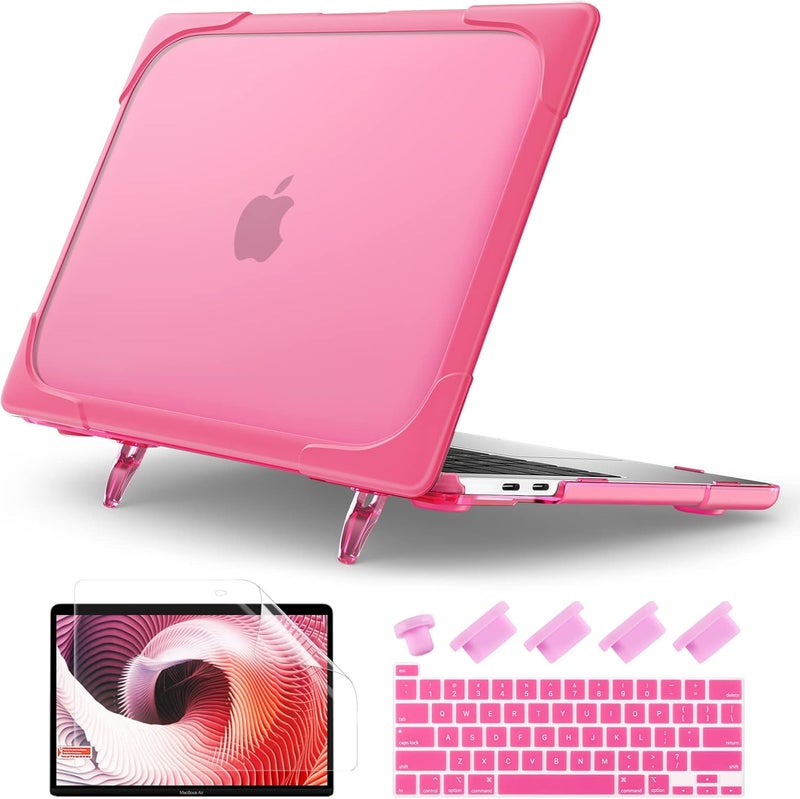 Batianda Heavy Duty Case for MacBook Pro 13 inch 2022 2020 Release A2338 M2 M1 A2289 A2251, Ergonomic Foldable Kickstand (Holds 22lbs) Matte Translucent Shockproof Cover with Spare Parts, Rose - Image 1