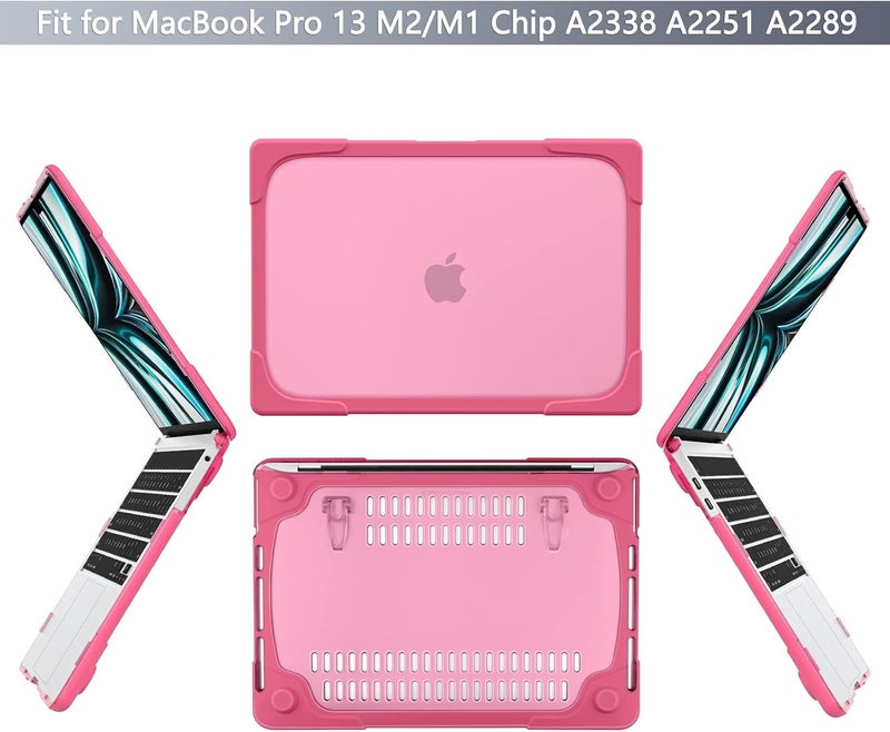 Batianda Heavy Duty Case for MacBook Pro 13 inch 2022 2020 Release A2338 M2 M1 A2289 A2251, Ergonomic Foldable Kickstand (Holds 22lbs) Matte Translucent Shockproof Cover with Spare Parts, Rose - Image 3