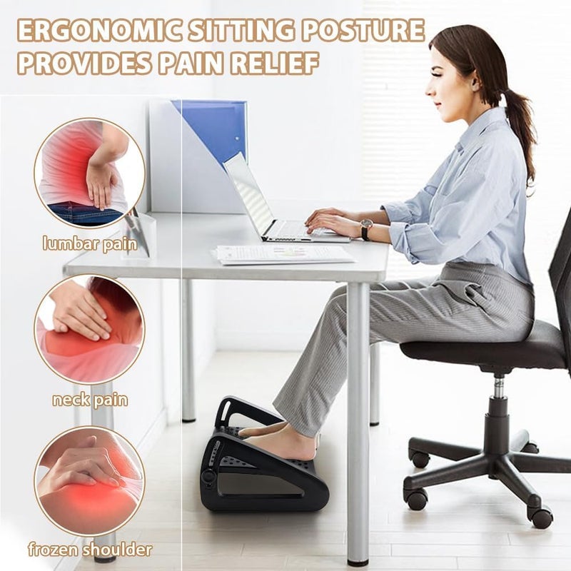 GHANU Foot Rest Adjustable Height for Under Desk Ergonomic Office Footrest with Massage Rollers NonSlip Base and Sturdy Construction for Posture Pain Relief and Improved Circulation - Image 3