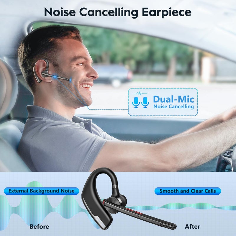 New bee Bluetooth Headset, Wireless Bluetooth Earpiece for Cellphone with 500mah Charging Case 80h Playtime V5.2 Dual Mic Noise Cancelling Hands-Free Earphones for Office Driver - Image 3