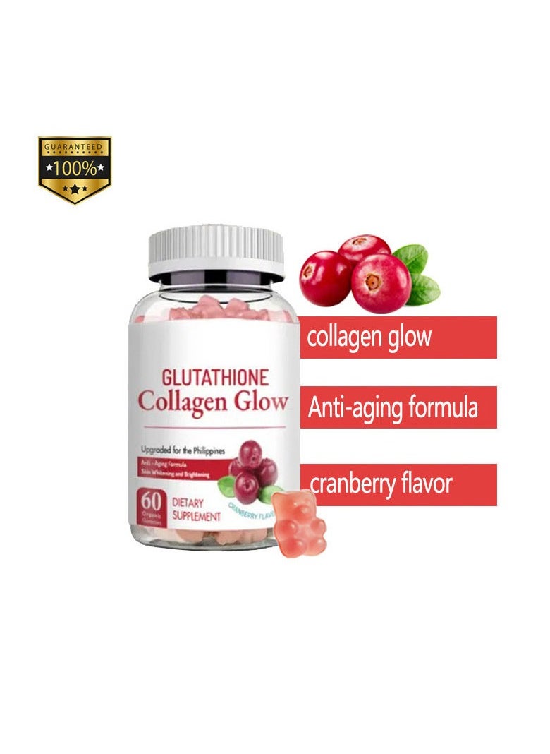 NATURE GLOW - Natural Glow Cranberry Collagen with Glutathione Gummies – Skin Whitening, Anti-Aging Superfoods with Vitamins – Boosts Immunity, Increases Energy, Moisturizes Skin – Removes Acne Marks, Dark Spots, Wrinkles – 60 Gummies - Image 1