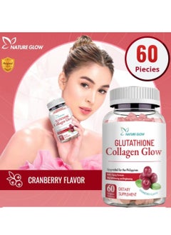 Natural Glow Cranberry Collagen with Glutathione Gummies – Skin Whitening, Anti-Aging Superfoods with Vitamins – Boosts Immunity, Increases Energy, Moisturizes Skin – Removes Acne Marks, Dark Spots, Wrinkles – 60 Gummies