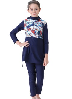 Al Aoyama 2 PCS Girls Modest Hooded Burkini Swimsuit Long Sleeve Rash Guard - Kids Beach Play Swimwear Set, Sun Protection Swimsuits with Pockets for Toddler to Teen  - Image 1