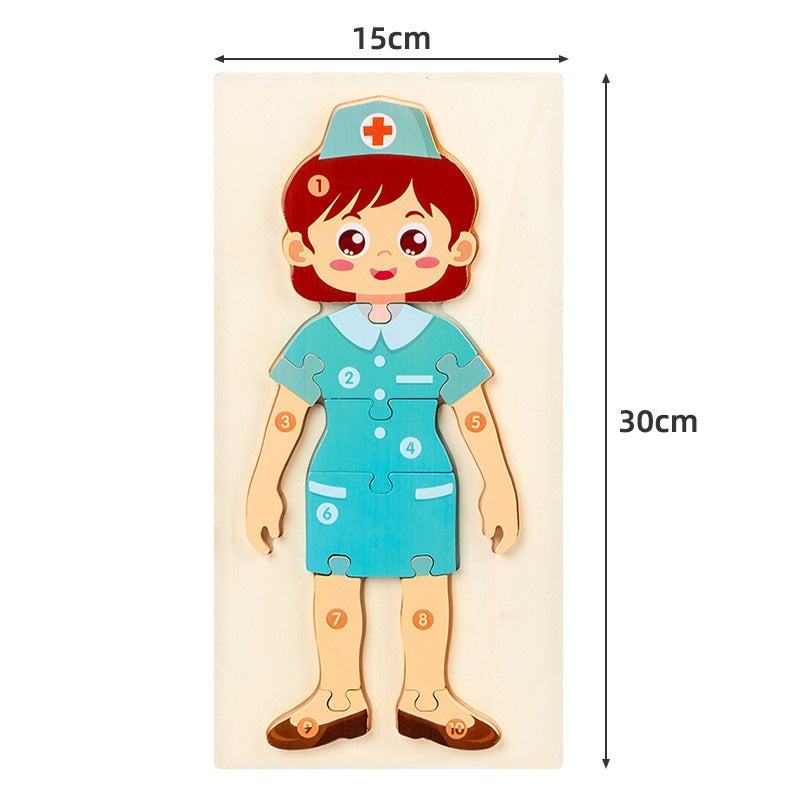 Wooden 3D Three-Dimensional Buckle Figure Three-Dimensional Jigsaw Puzzle Kindergarten Early Education Animal Digital Traffic Jigsaw Puzzle Toy - Image 1