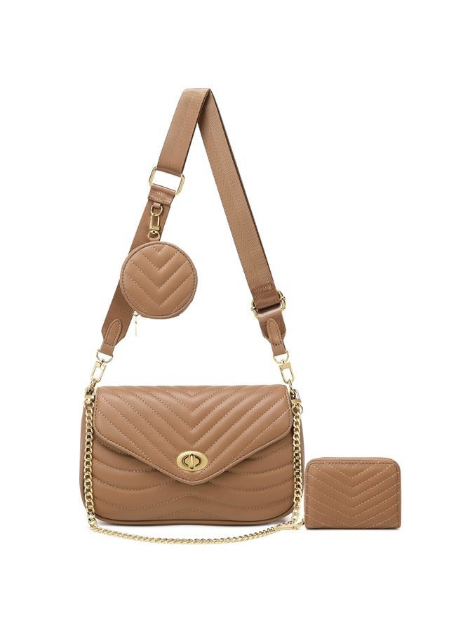 JEEHAN Quilted Crossbody Bags for women Designer Shoulder Handbags Small Purse, A3-brown - Image 1