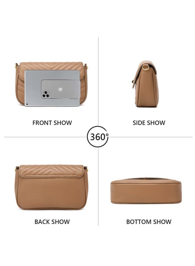 JEEHAN Quilted Crossbody Bags for women Designer Shoulder Handbags Small Purse, A3-brown - Image 3