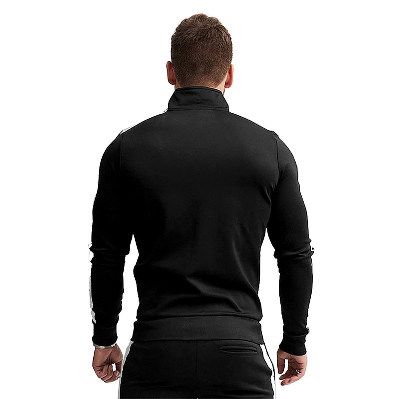 TEZO Men's Casual Active Tracksuits Full Zip Sports Jogging Suits Sets Athletic Running 2 Piece Sweatsuits with Zip Pockets(BKWT L) - Image 2