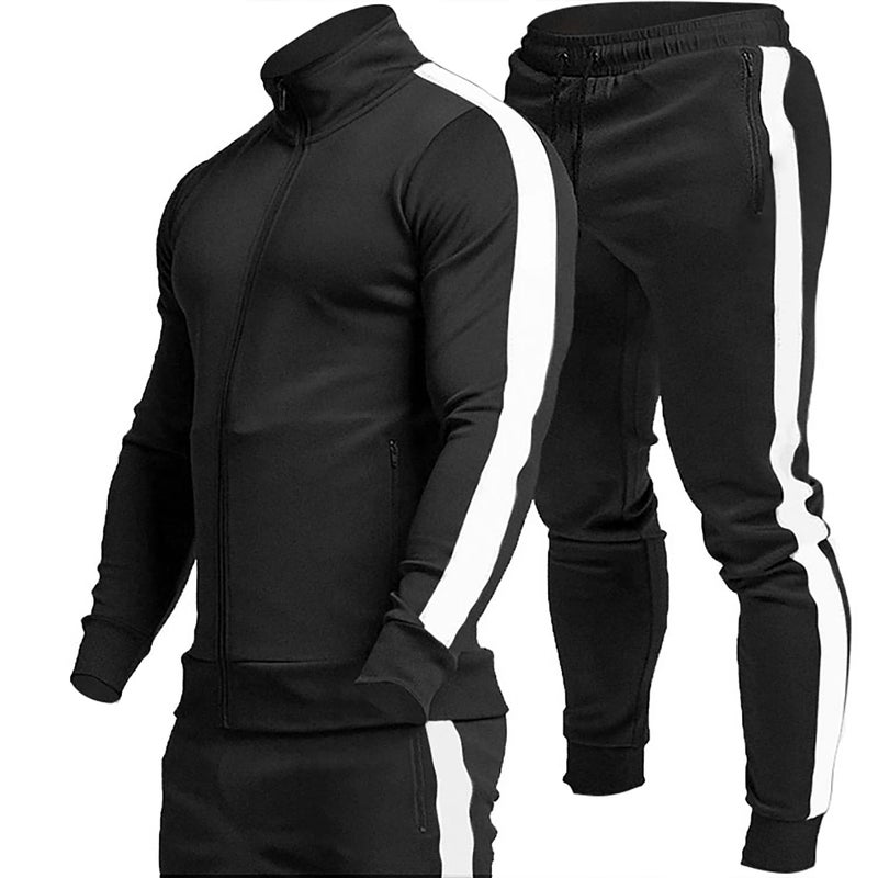 TEZO Men's Casual Active Tracksuits Full Zip Sports Jogging Suits Sets Athletic Running 2 Piece Sweatsuits with Zip Pockets(BKWT L) - Image 1