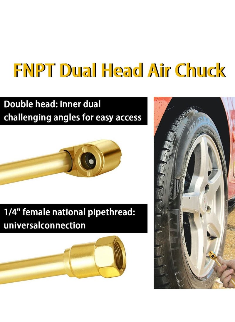 SYOSI - 2 Way Connection Heavy Duty Air Chuck Set, 1/4 Inch Female NPT Closed Ball tire Chuck, Dual Head Air Chuck and Standard Male Quick Plug, Tire Air Fill Kit for Tire Inflator Gauge and Air Compressor - Image 1