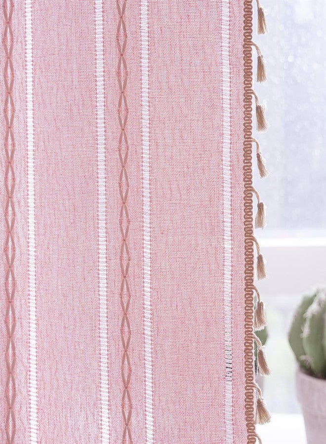 Deeprove Pink Boho Curtains 84 Inches Long for Bedroom Nursery, Privacy Bohemian Chic Textured Embroidery, Vintage Handmade Tassels Country Decor Drapery, Rod Pocket, 1 Panel W52 x L84, Blush - Image 4