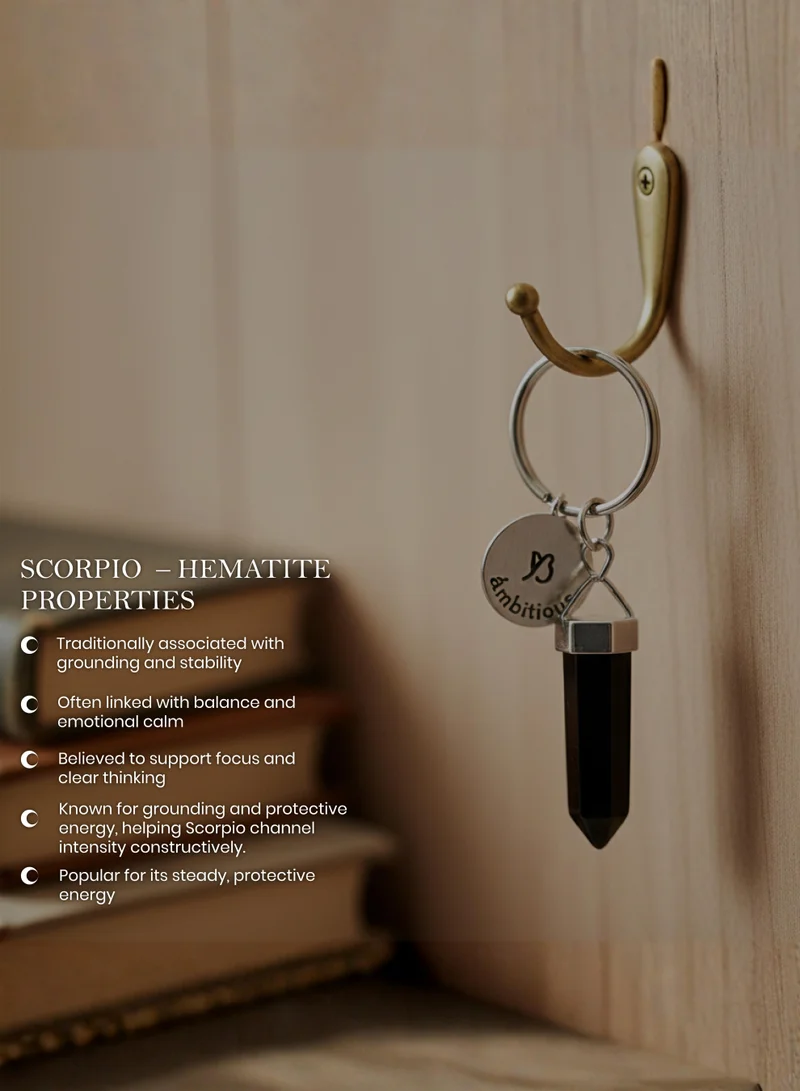 British Fossils Scorpio Zodiac Keyring Scorpio - Hematite for Women | Best Price UAE