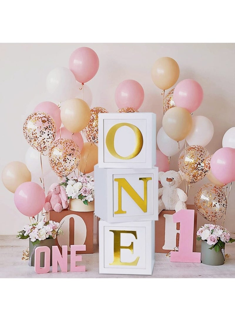 ديكورات عيد الميلاد الأول للأولاد أو البنات، 3 قطع من صناديق البالونات لعيد الميلاد الأول، مكعبات شفافة للأطفال مع حرف واحد لدعامات التصوير، خلفية تحطيم الكعكة - Image 1