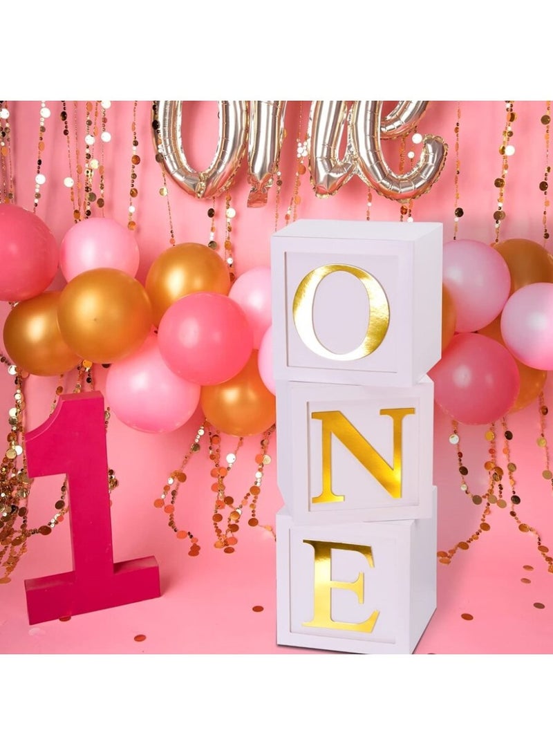ديكورات عيد الميلاد الأول للأولاد أو البنات، 3 قطع من صناديق البالونات لعيد الميلاد الأول، مكعبات شفافة للأطفال مع حرف واحد لدعامات التصوير، خلفية تحطيم الكعكة - Image 5