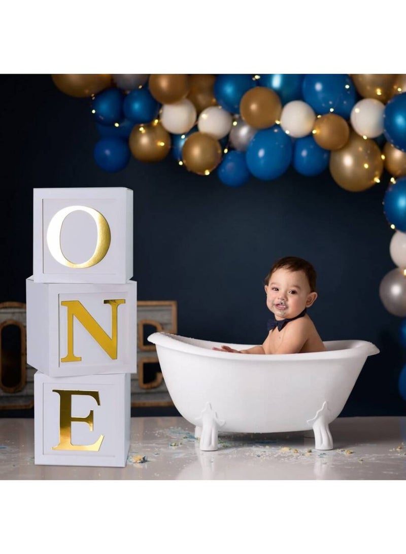 ديكورات عيد الميلاد الأول للأولاد أو البنات، 3 قطع من صناديق البالونات لعيد الميلاد الأول، مكعبات شفافة للأطفال مع حرف واحد لدعامات التصوير، خلفية تحطيم الكعكة - Image 3