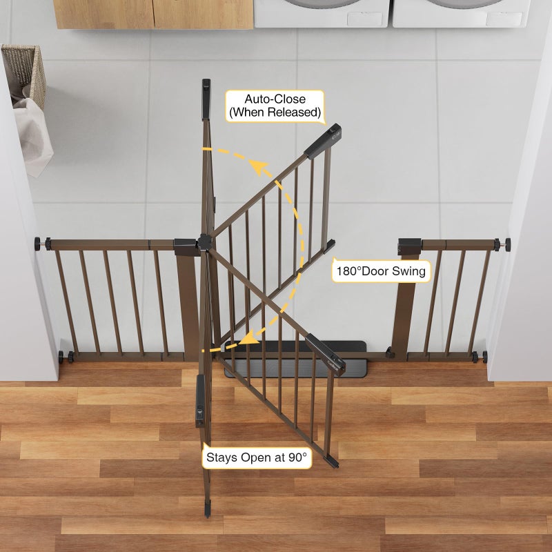 Cumbor 29.7-54.2" Wide Baby Gate for Stairs, Mom's Choice Awards Winner-Self Closing Dog Gate Indoor for Doorways, No Drilling Pressure Mounted Pet Gates for Kids, Easy Walk Through Safety Gate, Brown - Image 3