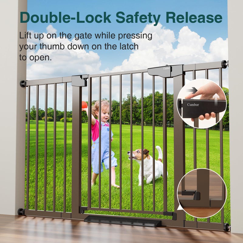 Cumbor 29.7-54.2" Wide Baby Gate for Stairs, Mom's Choice Awards Winner-Self Closing Dog Gate Indoor for Doorways, No Drilling Pressure Mounted Pet Gates for Kids, Easy Walk Through Safety Gate, Brown - Image 4