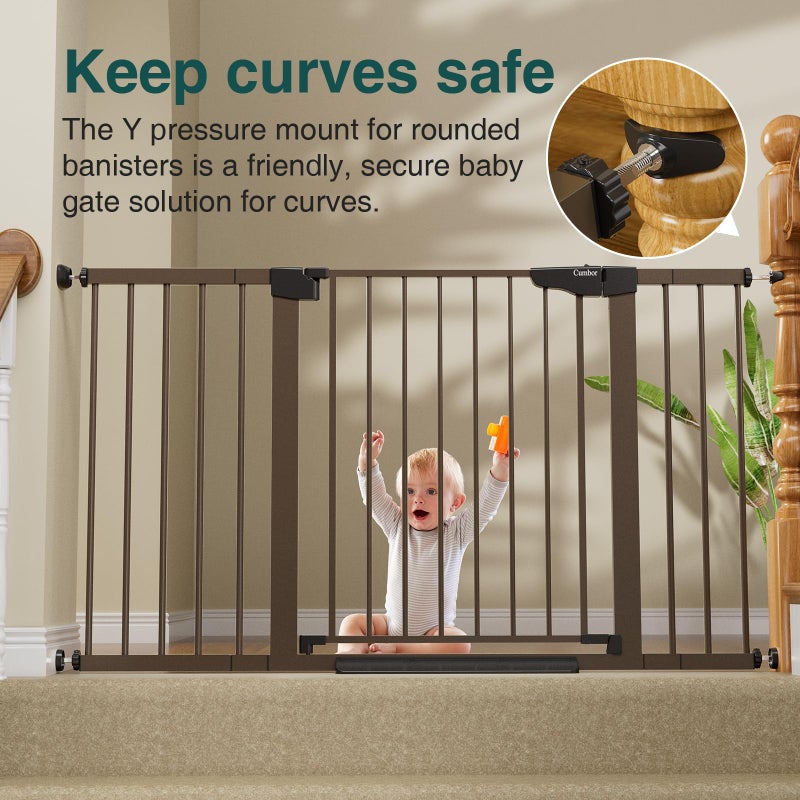 Cumbor 29.7-54.2" Wide Baby Gate for Stairs, Mom's Choice Awards Winner-Self Closing Dog Gate Indoor for Doorways, No Drilling Pressure Mounted Pet Gates for Kids, Easy Walk Through Safety Gate, Brown - Image 5