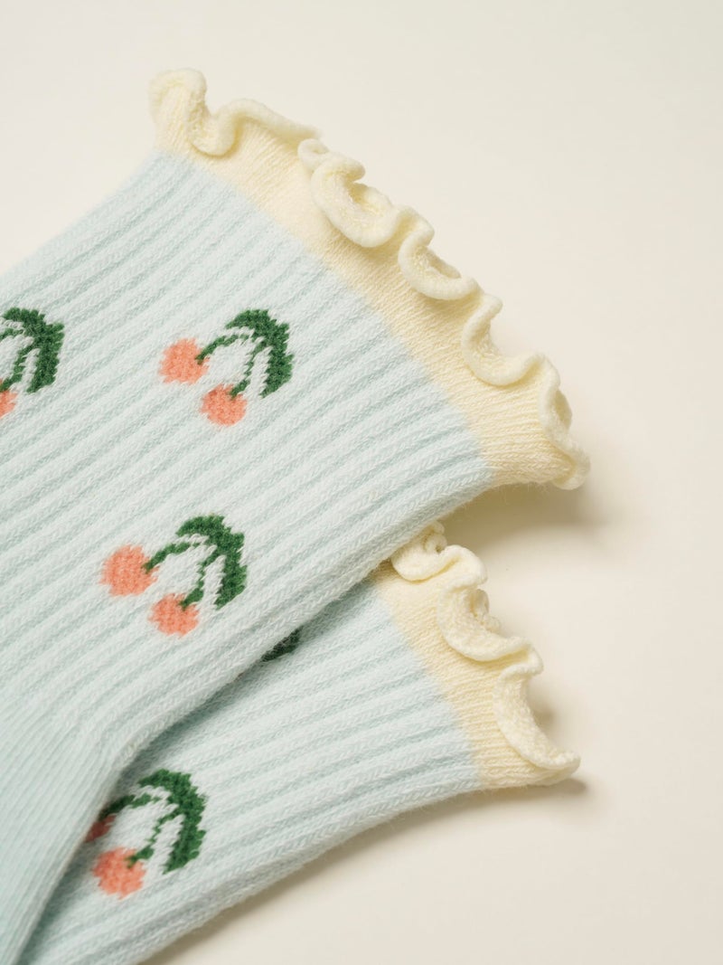 Shapes Studio Half Calf Grip Socks, Cute Fruit Pilates Socks, Ruffle Socks, Non-Slip for Barre Yoga (US, Numeric, 5, 10, Regular, Regular, Cherry Blue, Effortless Club) - Image 5