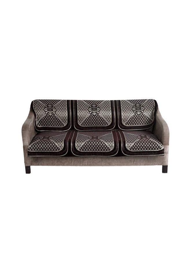 Nendle Chenille Jacquard Velvet Weaved Sofa Cover Set of 3 Seater (Brown, 2 Pieces) - Image 1