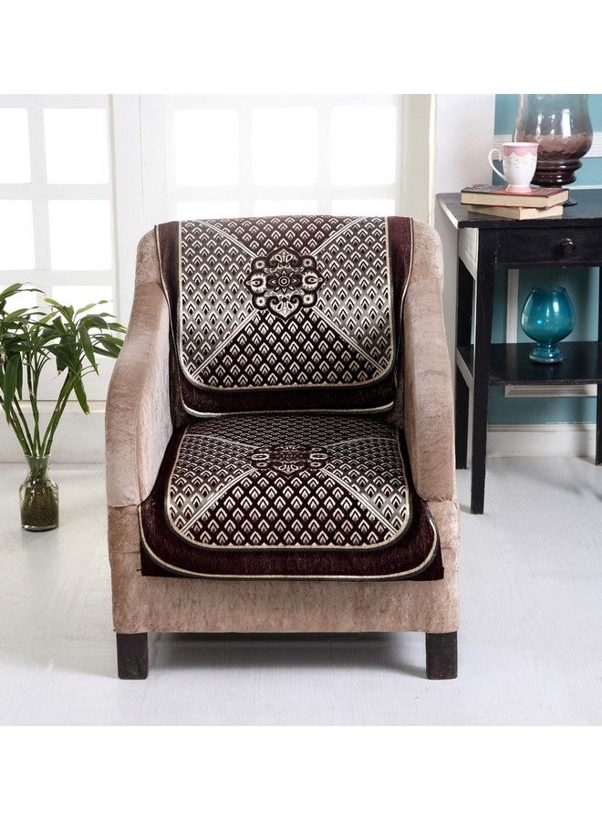 Nendle Chenille Jacquard Velvet Weaved Sofa Cover Set of 3 Seater (Brown, 2 Pieces) - Image 3