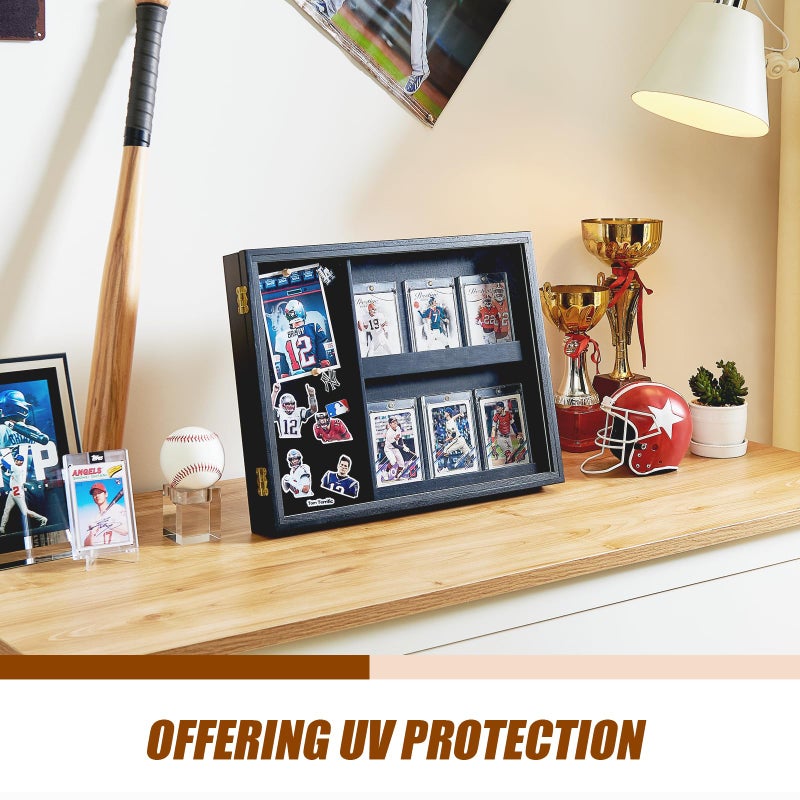 Poyilooo Card Display Cases, Graded Sports Card Display Case - 6 Card Holder with UV Protection - Pin Display Frame - Wall or Countertop Display for Baseball Basketball Football Trading Cards - Image 5