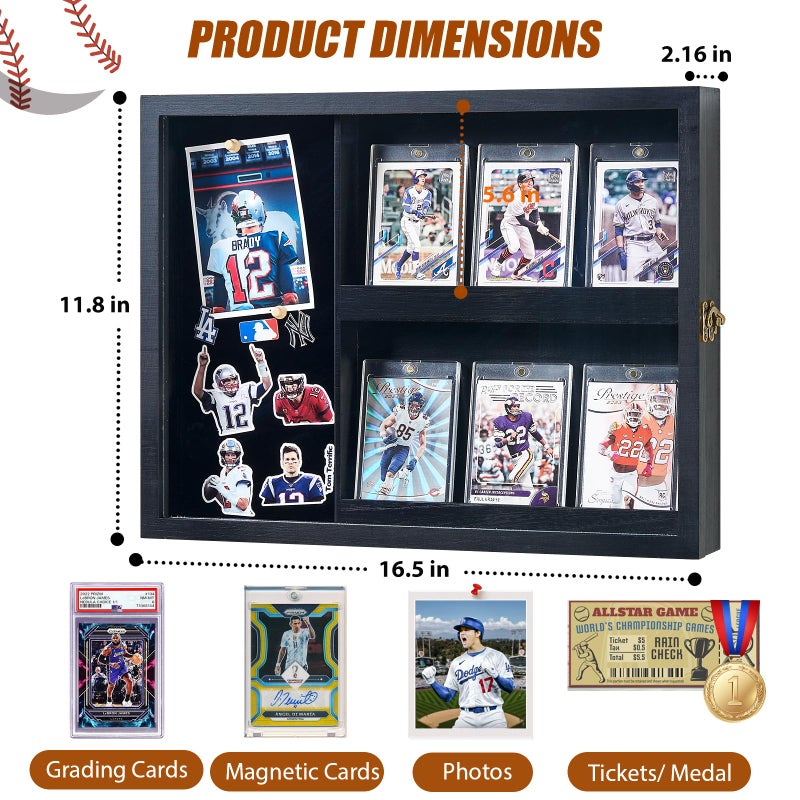 Poyilooo Card Display Cases, Graded Sports Card Display Case - 6 Card Holder with UV Protection - Pin Display Frame - Wall or Countertop Display for Baseball Basketball Football Trading Cards - Image 2