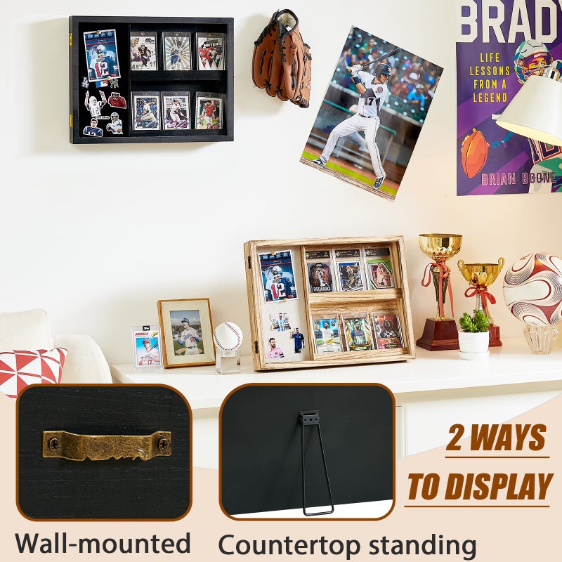 Poyilooo Card Display Cases, Graded Sports Card Display Case - 6 Card Holder with UV Protection - Pin Display Frame - Wall or Countertop Display for Baseball Basketball Football Trading Cards - Image 3