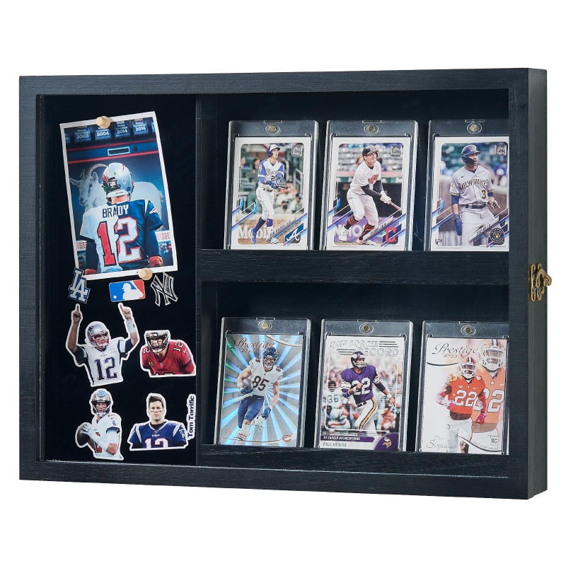 Poyilooo Card Display Cases, Graded Sports Card Display Case - 6 Card Holder with UV Protection - Pin Display Frame - Wall or Countertop Display for Baseball Basketball Football Trading Cards - Image 1
