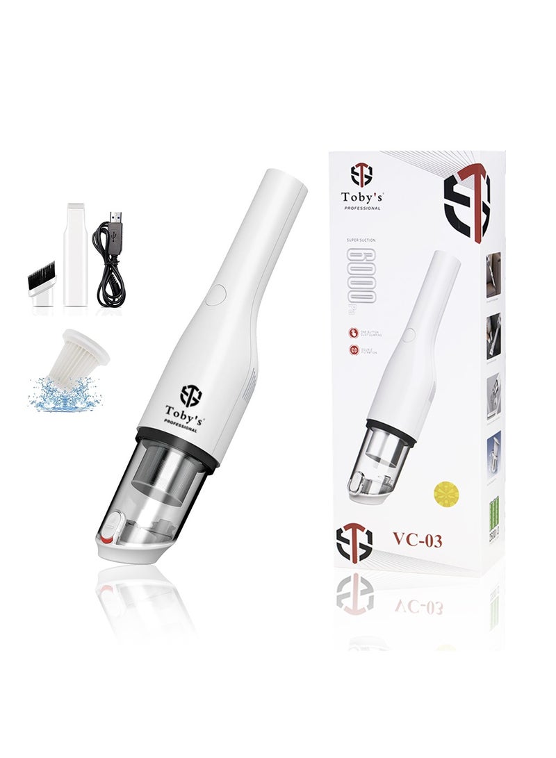 توبيز مكنسة كهربائية لاسلكية صغيرة محمولة للسيارة من توبي VC_03، 6000 باسكال مع سعة بطارية 7800 مكنسة كهربائية محمولة باليد، مكنسة كهربائية محمولة للتنظيف السريع، مكنسة كهربائية لاسلكية قابلة لإعادة الشحن، للسيارة والمنزل والمكتب - Image 1