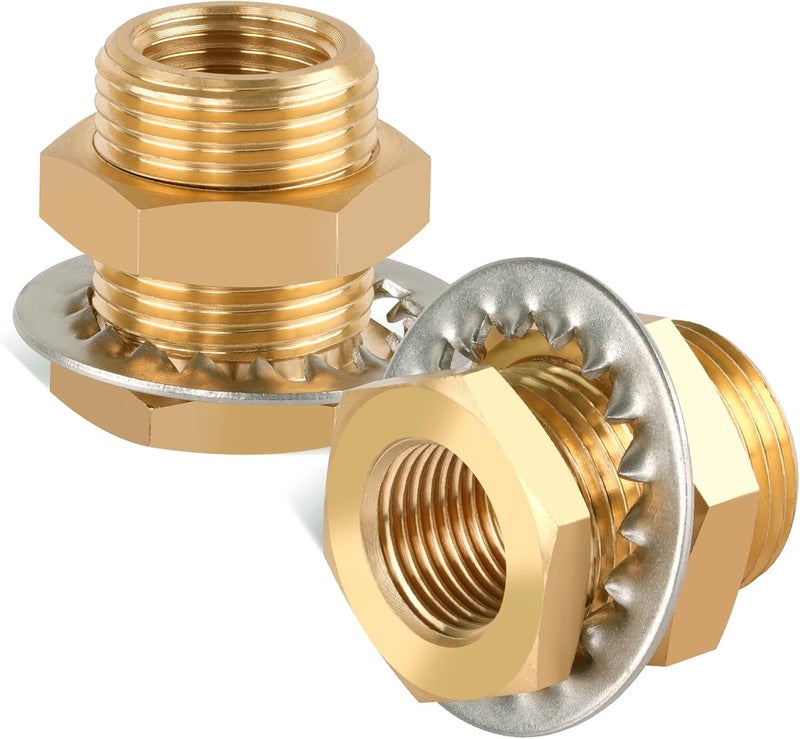 boeray قطعتان من تركيبات النحاس للفتحات 1/2” NPT أنثوية إلى 1/2” NPT أنثوية موصل مستقيم من النحاس 1.5” طول قطر خارجي 1-1/8” تركيبات أنابيب هواء خزان - Image 1