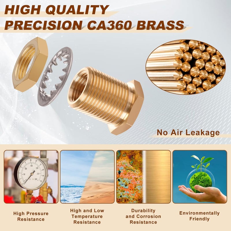 boeray قطعتان من تركيبات النحاس للفتحات 1/2” NPT أنثوية إلى 1/2” NPT أنثوية موصل مستقيم من النحاس 1.5” طول قطر خارجي 1-1/8” تركيبات أنابيب هواء خزان - Image 3
